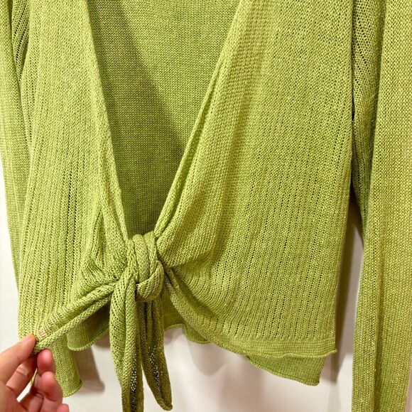 Coldwater Creek Green Tie Front Sweater Linen Cotton Size Small Y2K 90s Friends - Picture 7 of 12